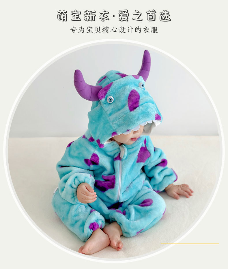跨境新生婴儿衣服春秋宝宝连体衣法兰绒保暖可爱超萌居家连体睡衣详情2