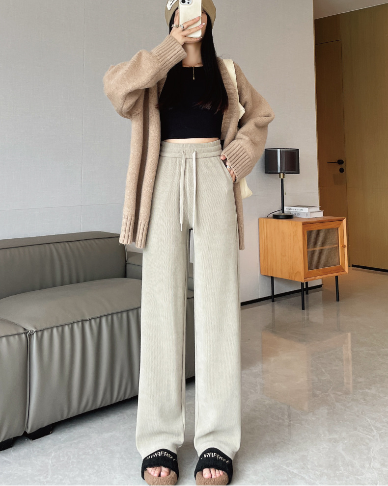 150-240斤胖MM大码女裤欧棉绒秋季高腰窄版阔腿裤垂坠感休闲裤子详情29