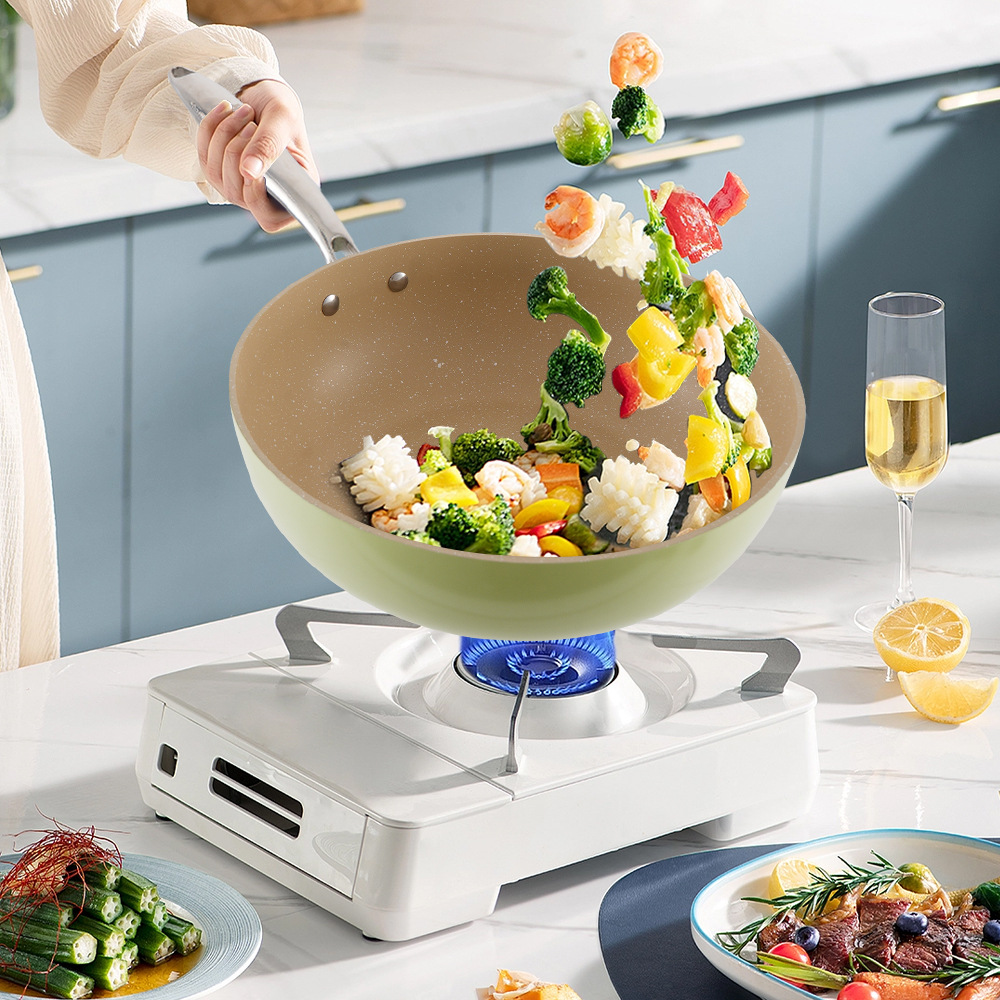Winning star Household stainless steel multi-functional water-based non-stick induction cooker wok for stir-frying, hot pot and soup pic 3