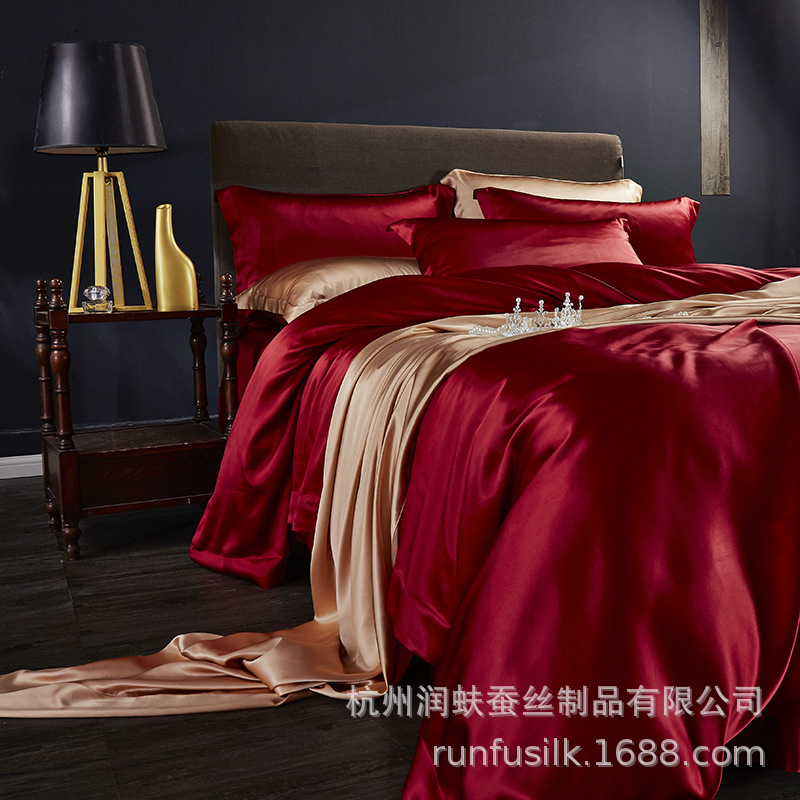 Heavyweight 25mm 100% mulberry silk bedding, wedding silk four-piece set, silk quilt cover and bed sheet pic 33
