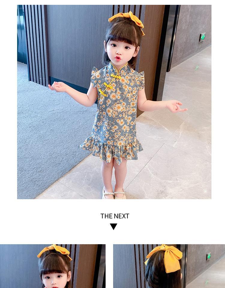 女宝宝改良旗袍连衣裙夏装儿童中国风短袖公主裙小童碎花裙子详情8