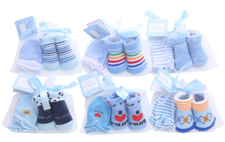 Factory direct sales of cute cartoon baby sock sets with striped polka dots, spring and autumn pure cotton mid-calf baby socks + gloves pic 8