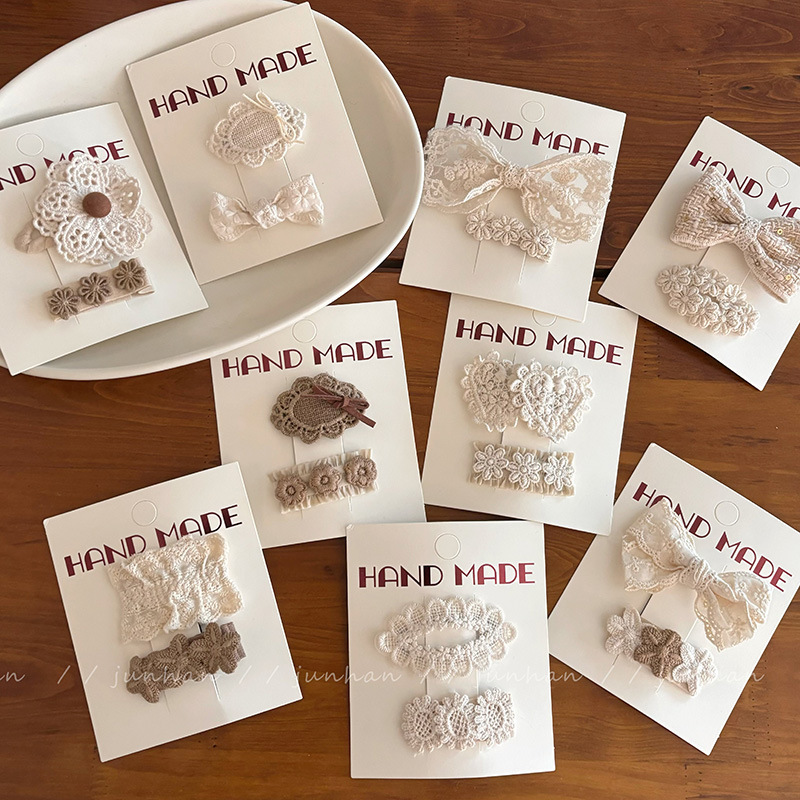 韩国布艺蕾丝奶油米发夹儿童甜美复古宫廷花朵发卡少女刘海夹BB夹详情3