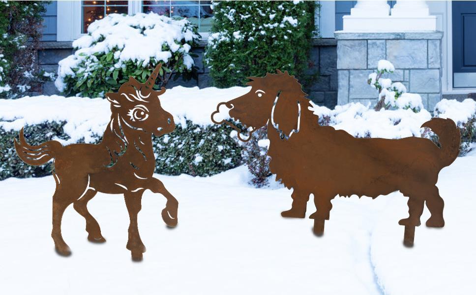 跨境生锈的独角兽小狗剪影圣诞装饰铁艺花园剪影金属庭院工艺品详情4
