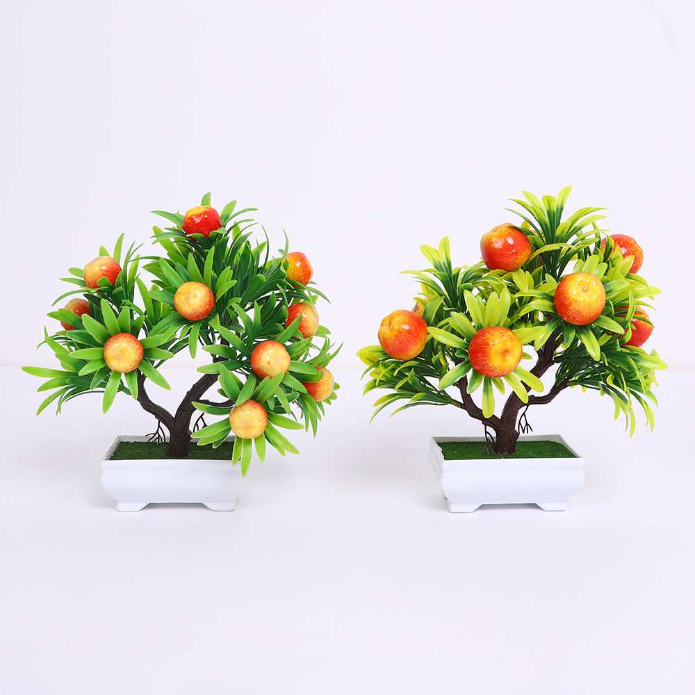 A comprehensive collection of simulated fruit potted plants and bonsai, including red apples, pomegranates, strawberries, oranges, peaches, mangoes, bananas, and red peppers for decoration pic 22