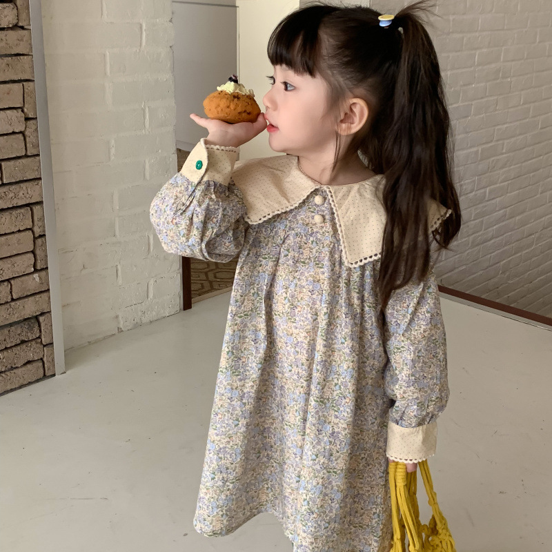 韩国童装女童碎花连衣裙春装洋气儿童娃娃领气质宝宝甜美公主裙子详情9