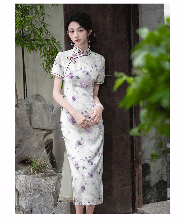 国潮2025新款民国风复古素雅国朝风气质优雅短袖改良年轻款提花旗袍详情1