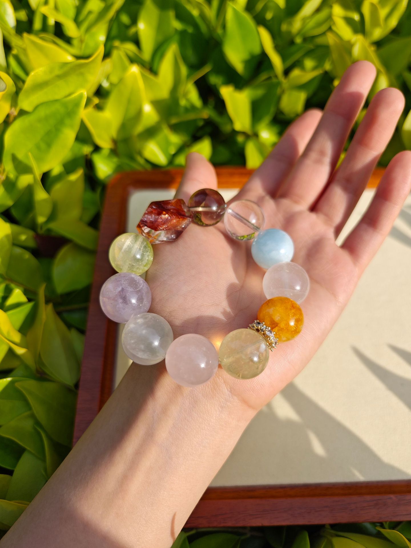 Natural crystal bracelet, large multi-treasure amethyst aquamarine red gel flower single-ring bracelet, simple live streaming wholesale pic 5