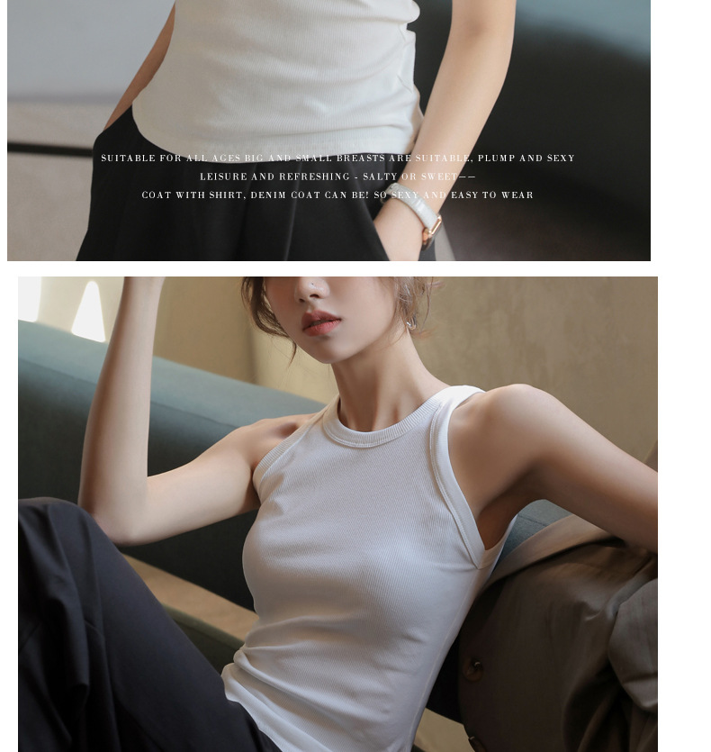 网红短款黑色打底螺纹吊带背心女夏季内搭无袖设计感外穿上衣潮详情48