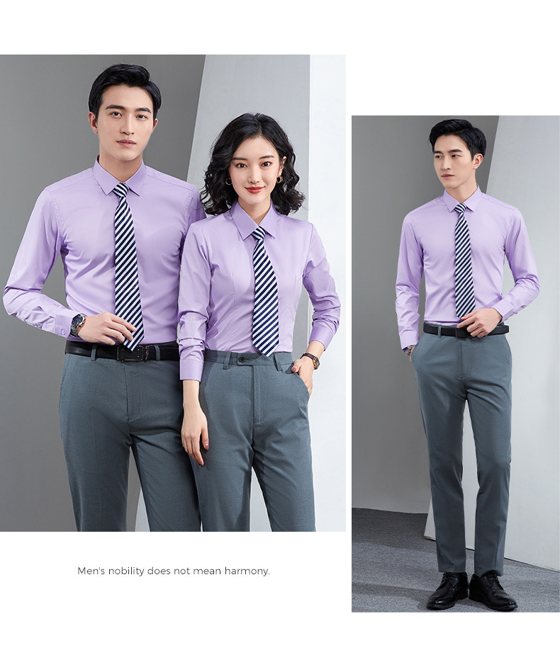 Factory direct supply of long-sleeved white bamboo fiber shirts for men, blue workwear no-iron fitted shirts for women, both men and women pic 42