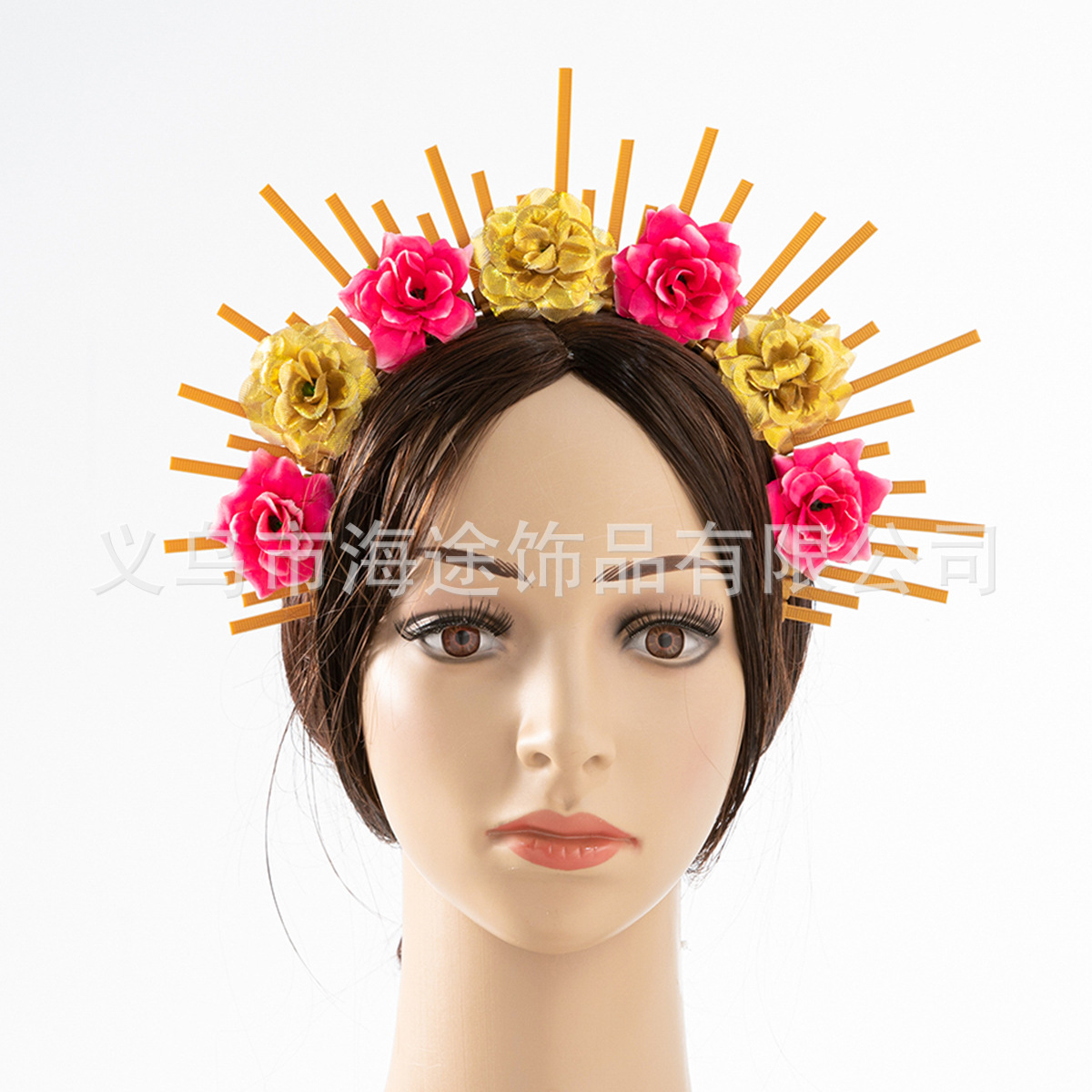 Wholesale of cross-border European and American fashionable forest-themed rose red flower crown hair bands and headbands, elegant and stylish bridal hair accessories pic 1