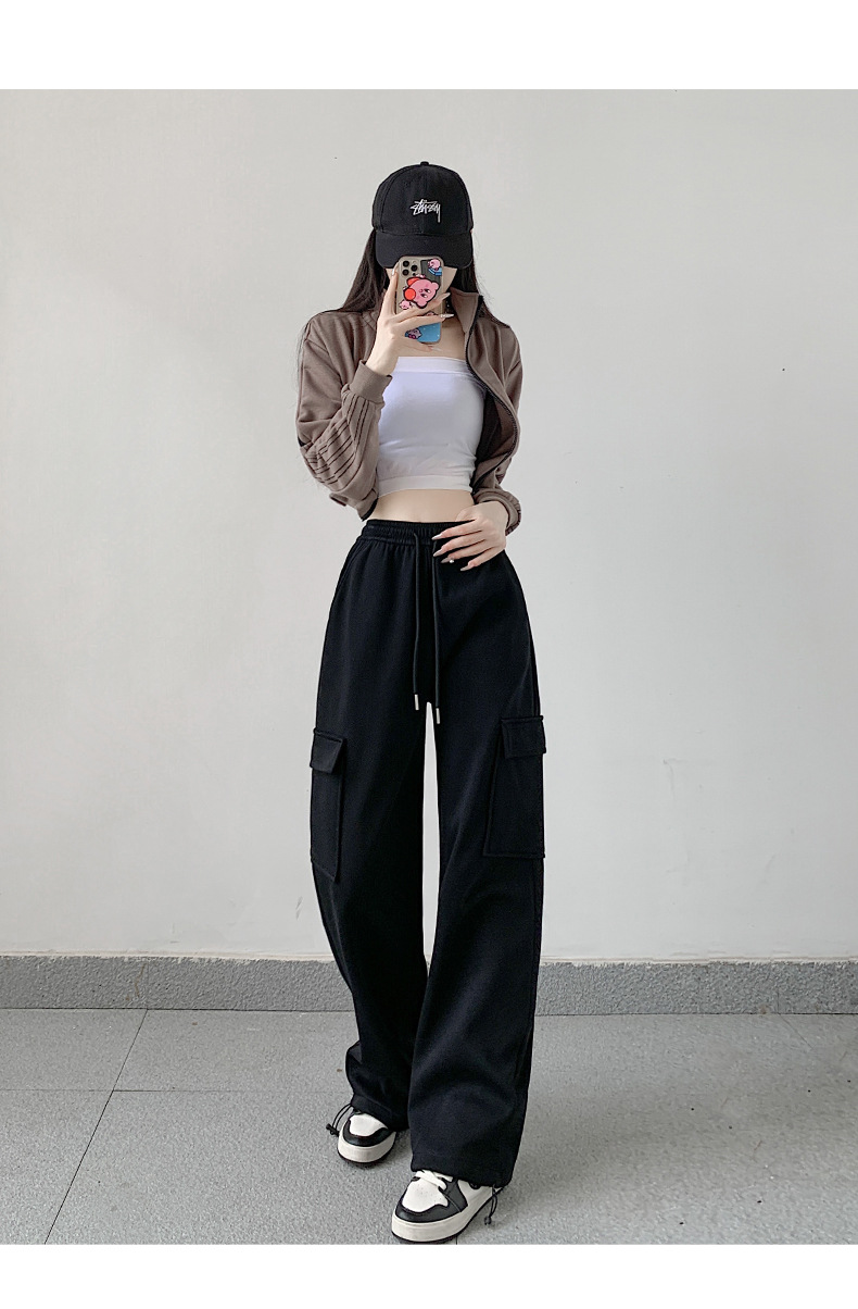 工装运动裤女2023秋冬新款牛奶丝高腰宽松显瘦直筒休闲窄版阔腿裤详情26