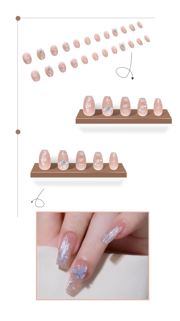 Butterfly Ice Transparent nail Art Crystal Small Diamond Aurora Transparent Blue Diamond Style Fake Nail Factory Direct Sales Finished product wholesale Nail Exclusive Export Exclusive Export Exclusive Supply pic 20
