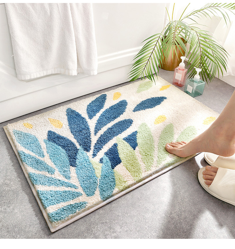 Cross-border simple thickened bathroom absorbent floor mat carpet, door entry home flocked anti-slip mat, bedroom floor mat pic 8