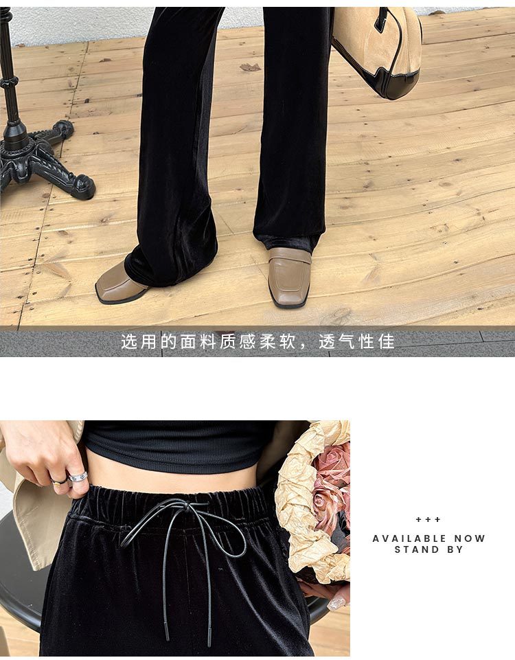 百搭休闲长裤松紧腰阔腿裤女秋冬季薄款垂感休闲宽松直筒裤黑色详情7