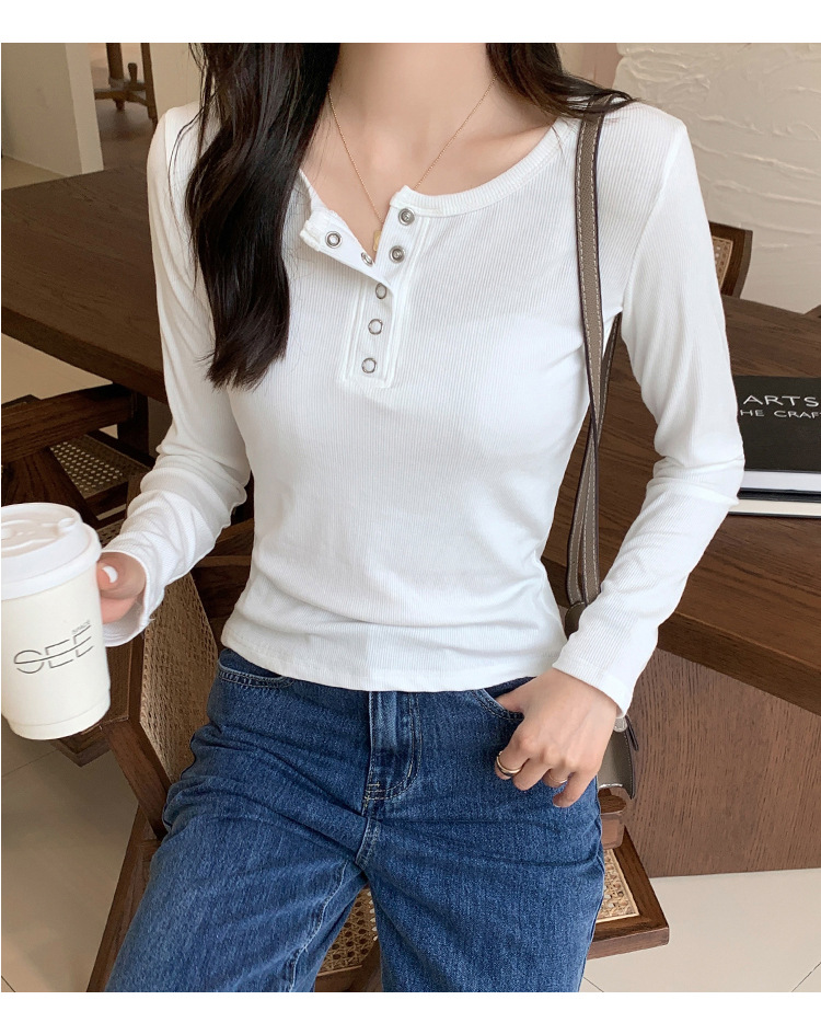 实拍设计感短款打底衫2022秋冬新款韩版螺纹棉长袖T恤女修身上衣详情14