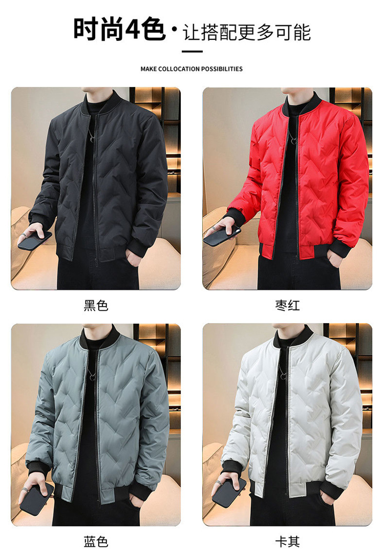 棉衣男冬季新款轻薄棒球领休闲修身羽绒棉服男士冬装外套潮黑色详情7