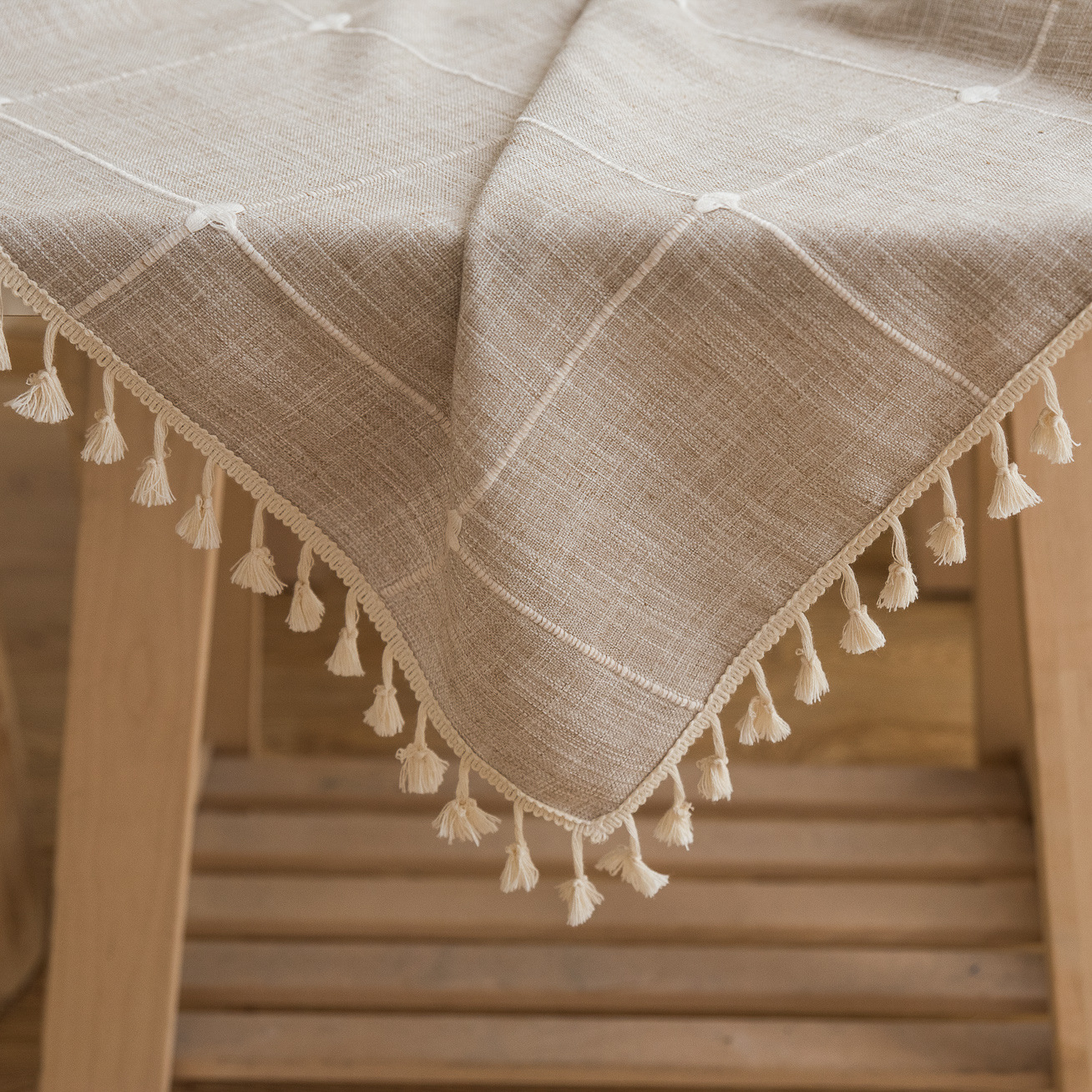 Cross-border Amazon farmhouse antique embroidery party tablecloth, cotton and linen outdoor linen coarse linen waterproof cover tablecloth pic 8