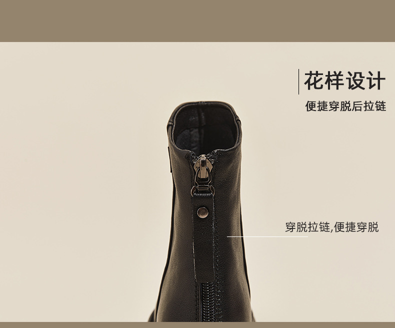 秋冬加绒真皮马丁靴女 韩版后拉链瘦瘦女靴子复古中帮大码休闲鞋详情9