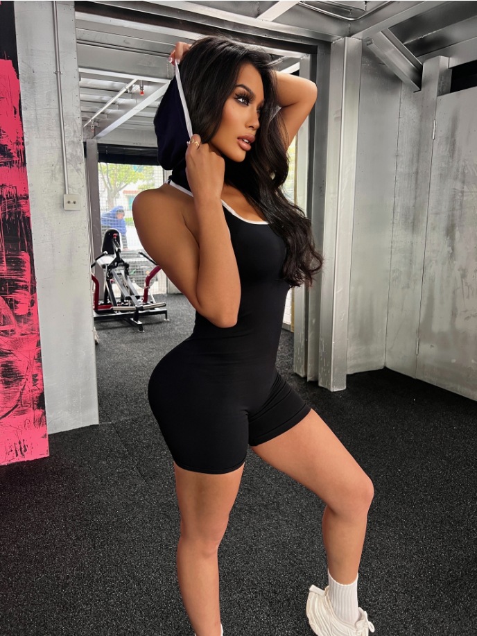 欧美性感连体衣带胸垫美背带帽运动服提臀短裤无缝瑜伽运动连体裤详情15