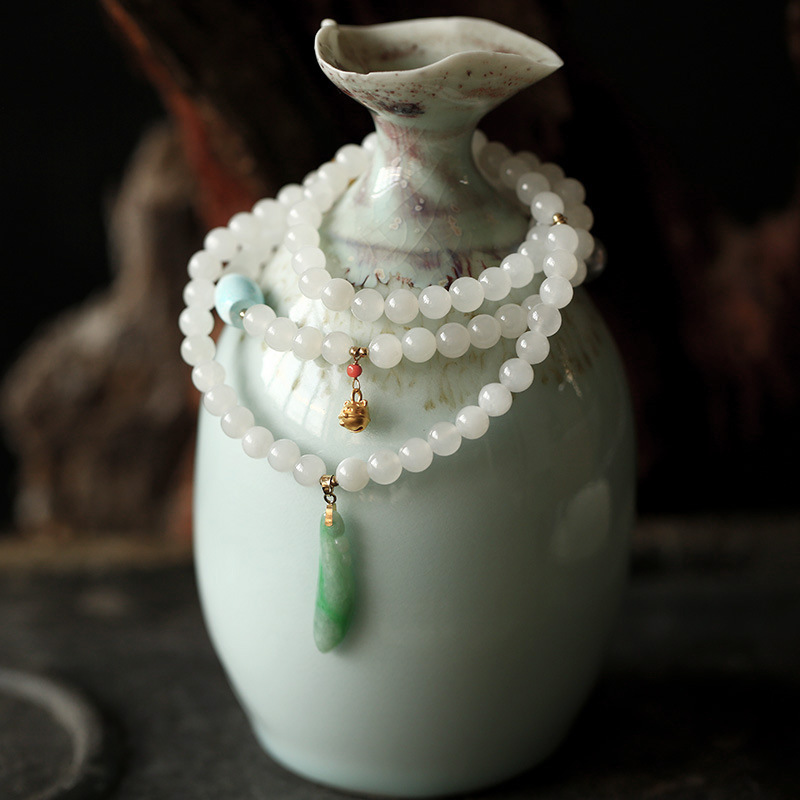 999 999 999 999 999 999 pure gold bell gold coin, natural Hetian jade, three-circle bracelet, jade black pearl, 18K gold diy for women pic 5