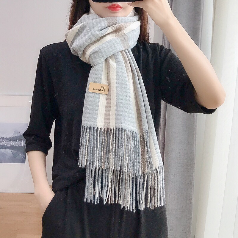 Korean-style thickened beauty line checkered scarf for women, long and warm printed faux cashmere tassel scarf shawl for autumn and winter pic 25