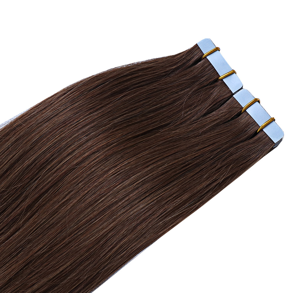 Factory stock real hair, brown hair extension strips, long straight hair, InvisibleTapeinhair, real hair film hair pic 7