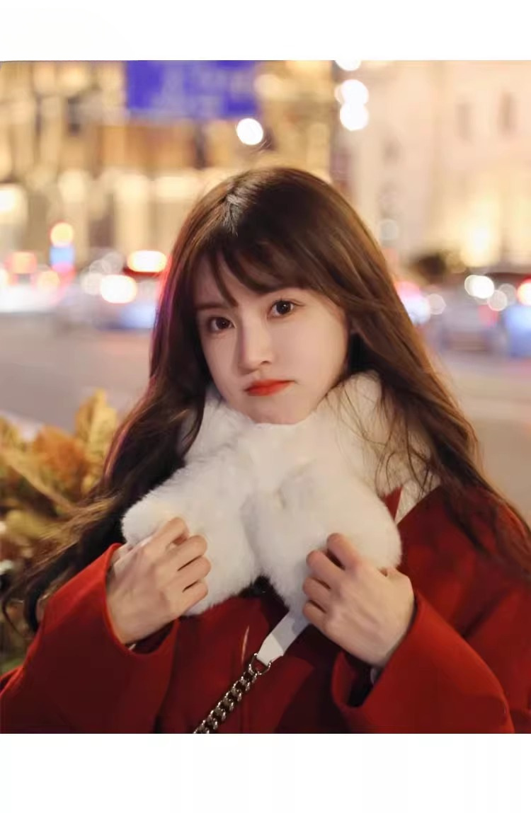 2024新款毛绒围巾女冬季韩版百搭保暖围脖学生加厚交叉脖套仿兔毛详情5
