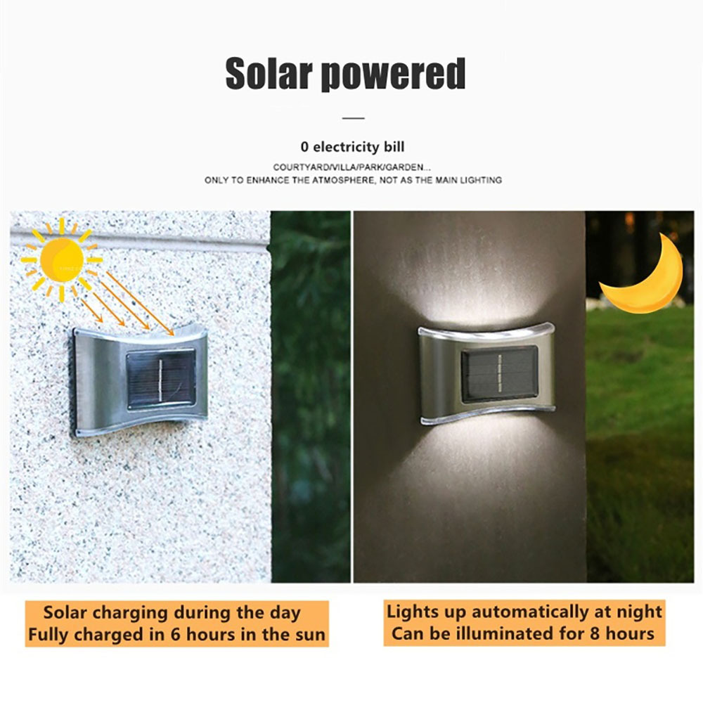 Wholesale of solar stainless steel wall lamps with 6LED upper and lower luminous fence lights, waterproof outdoor courtyard garden decorative lights pic 5