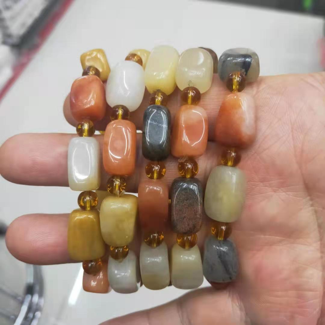 Jewelry and accessories, Xinjiang golden thread jade square irregular combination bracelet, Buddhist prayer beads, jade bracelet diy factory wholesale pic 6