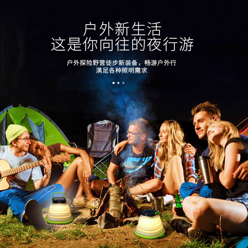 Outdoor portable USB charging foldable LED camping lamp, solar camping lamp, retractable hanging silicone tent lamp pic 17