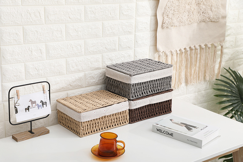 Imitation rattan woven fabric storage basket, dirty clothes, socks, tissue storage box, rectangular dried fruit and snack storage basket set pic 13