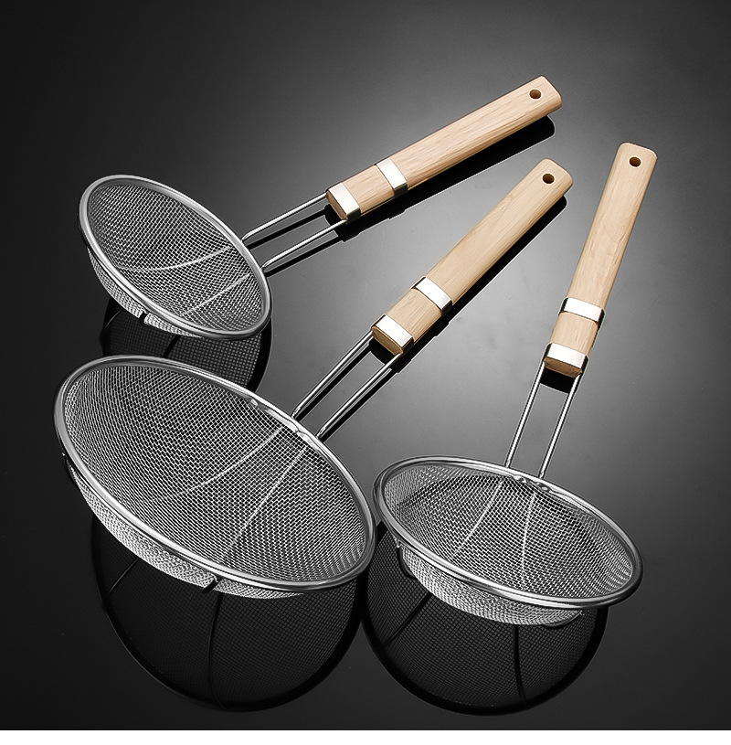 Stainless steel wooden handle mesh large strainer, commercial hot pot spoon, oil grid, hotel supplies, ladle, deep-frying and noodle ladle pic 11