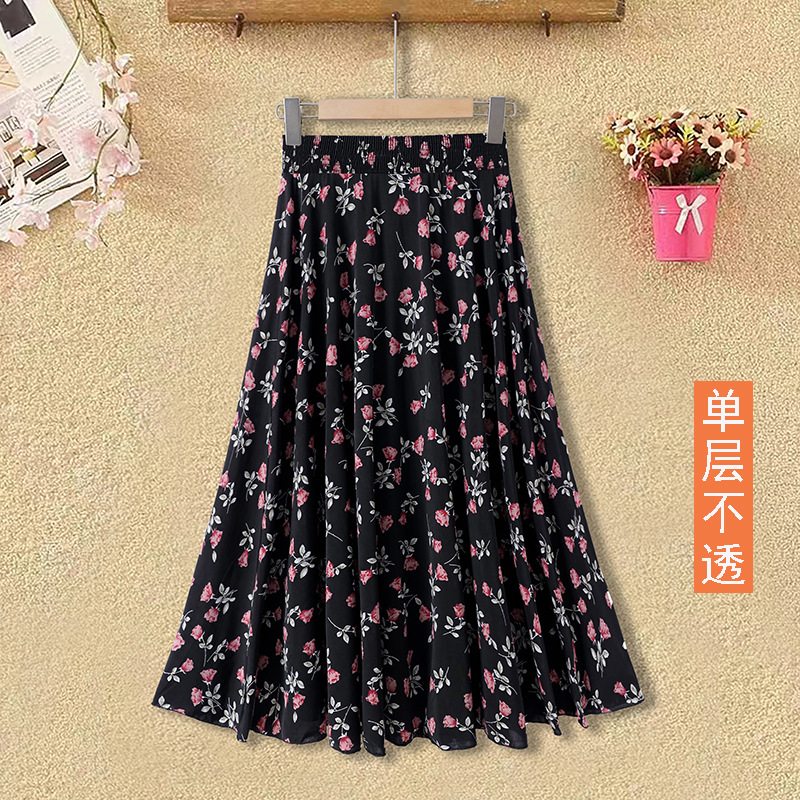 中老年女装半身裙冰丝薄款碎花中长款太阳裙妈妈装夏季广场舞蹈裙详情6