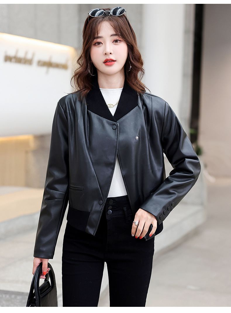 小个子港风纯色短款皮衣pu外套女2022年新款休闲夹克机车上衣潮详情21