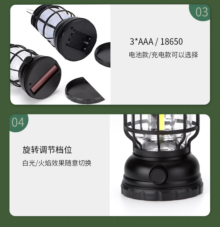 New cross-border lantern, multi-functional outdoor portable lamp, retro household emergency portable lamp, USB charging camping lamp pic 11
