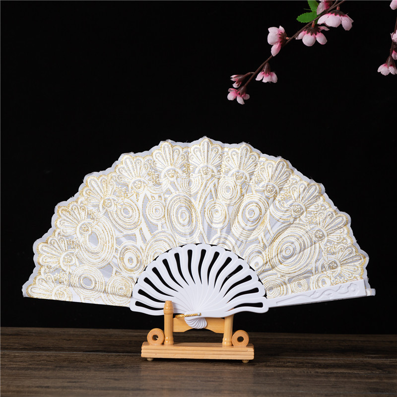 塑料PS旅游纪念品折扇舞蹈扇塑料扇子烫金丹顶鹤扇定制广告扇详情10