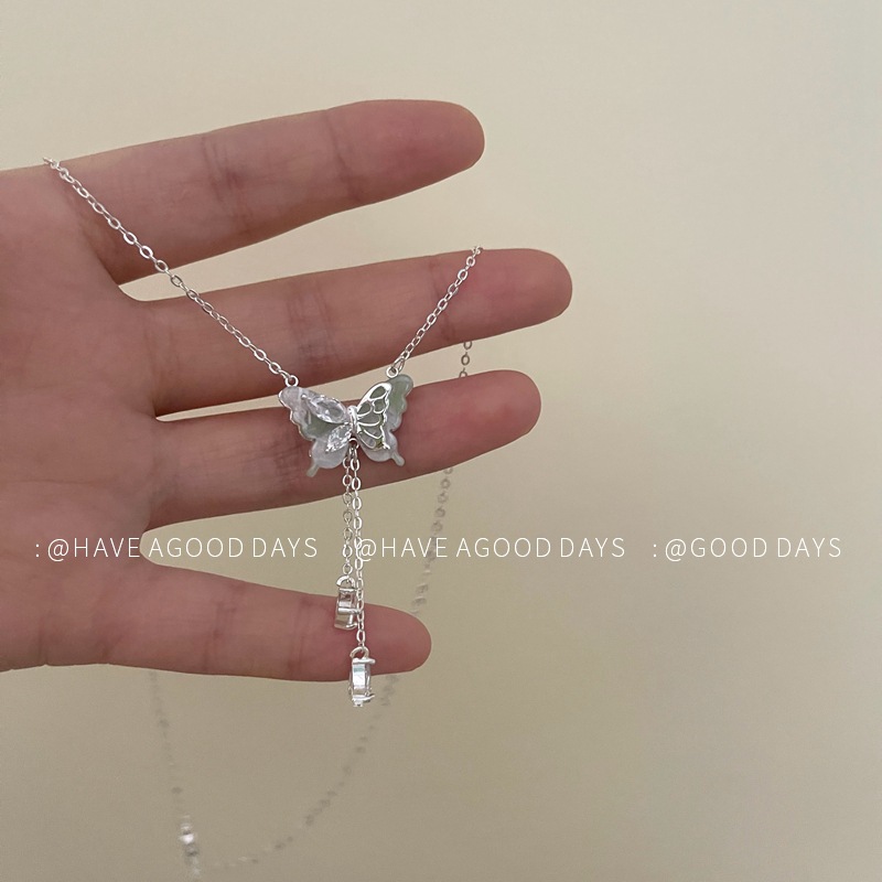 超仙少女蝴蝶流苏锆石项链女小众设计感轻奢时尚百搭锁骨链配饰详情4