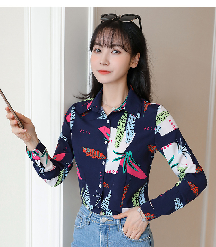 New spring and autumn Korean-style slim-fit shirt for women, long-sleeved printed striped trendy base layer, Hong Kong-style top for women pic 95