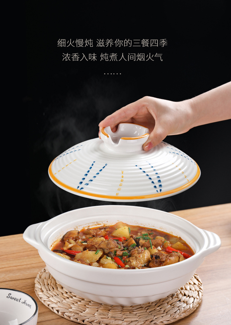 Ceramic hotel and restaurant gas stove special fish head pot clay pot commercial small flat bottom high-temperature resistant 煲仔饭 shallow pot pic 14