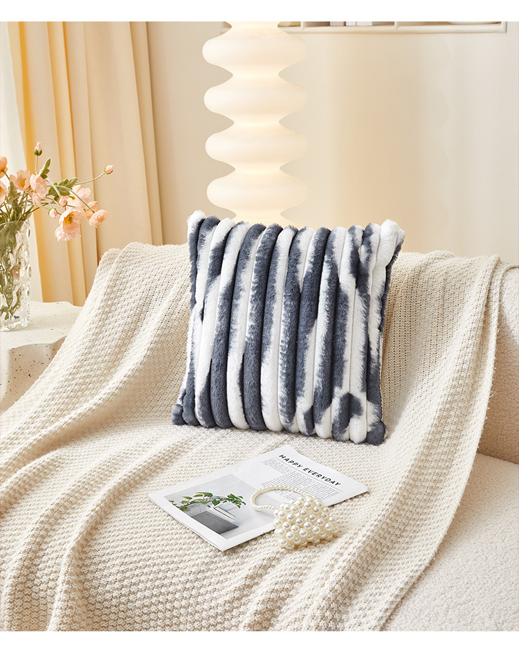 双色条纹ins风扎染沙发抱枕套 竖条仿兔毛绒靠枕 床边客厅家用靠垫 舒适柔软其他分类详情8