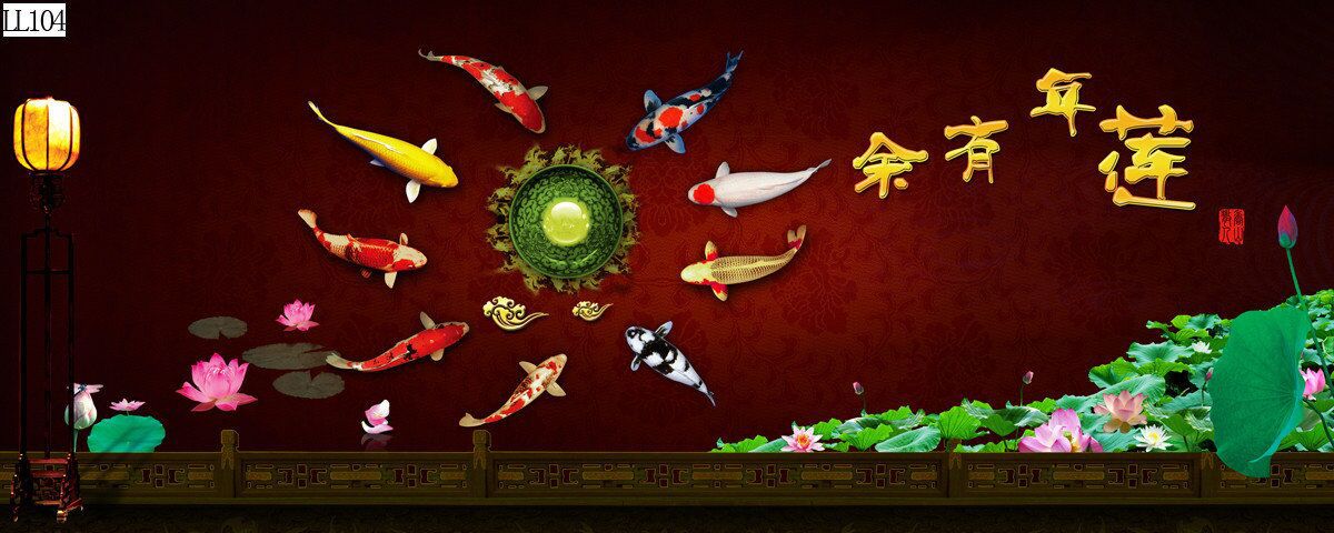 Fish tank background painting, aquarium landscape painting, lotus year surplus, high mountains and flowing water, good luck and happiness, pp non-adhesive landscape painting pic 28