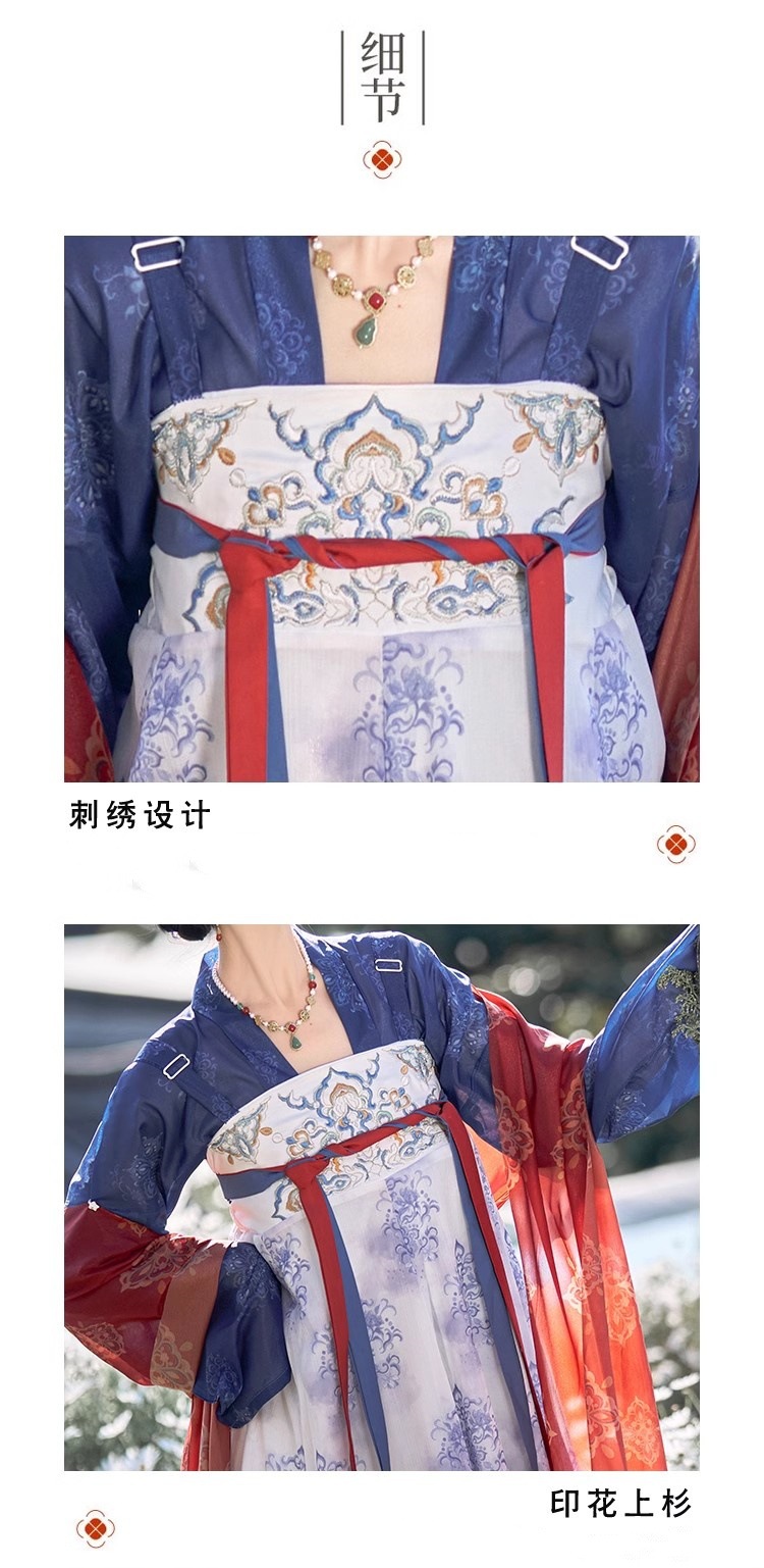 国潮原创唐制汉服【不晚】唐制复原款齐胸胸襦裙国风刺绣春夏款青花瓷详情4