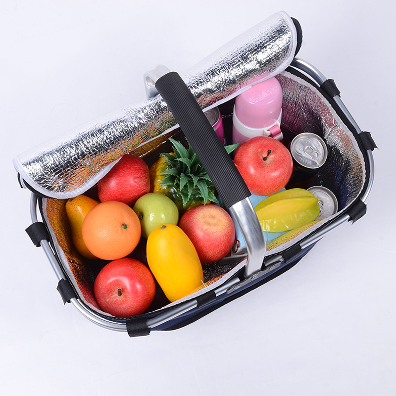 New 600D Oxford fabric folding shopping basket, outdoor picnic bag, hand-held zipper shopping basket, cross-border supply, insulated bag, meal bag, wine insulated bag, catering camping box, ice bag insulated bag, insulated box pic 5