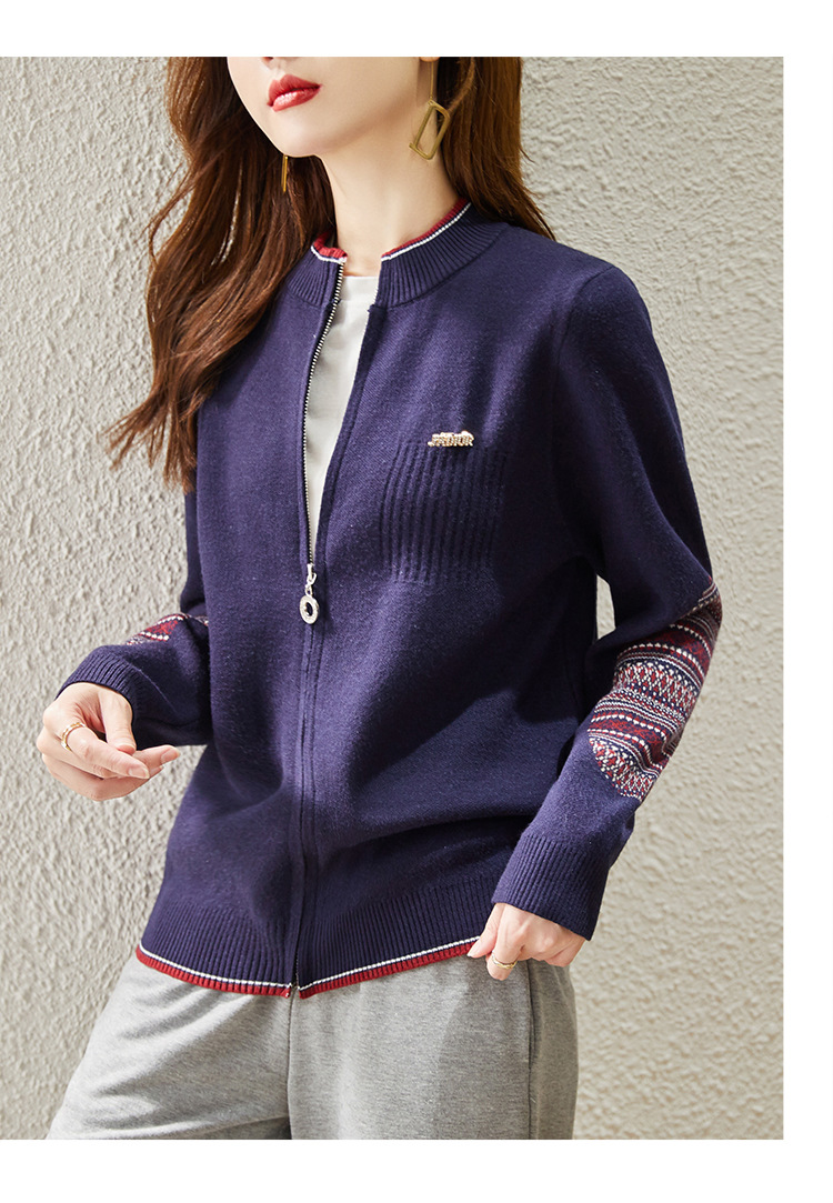 春秋装新款复古文艺加厚拉链长袖针织开衫韩版女装时尚羊毛衫外套详情13