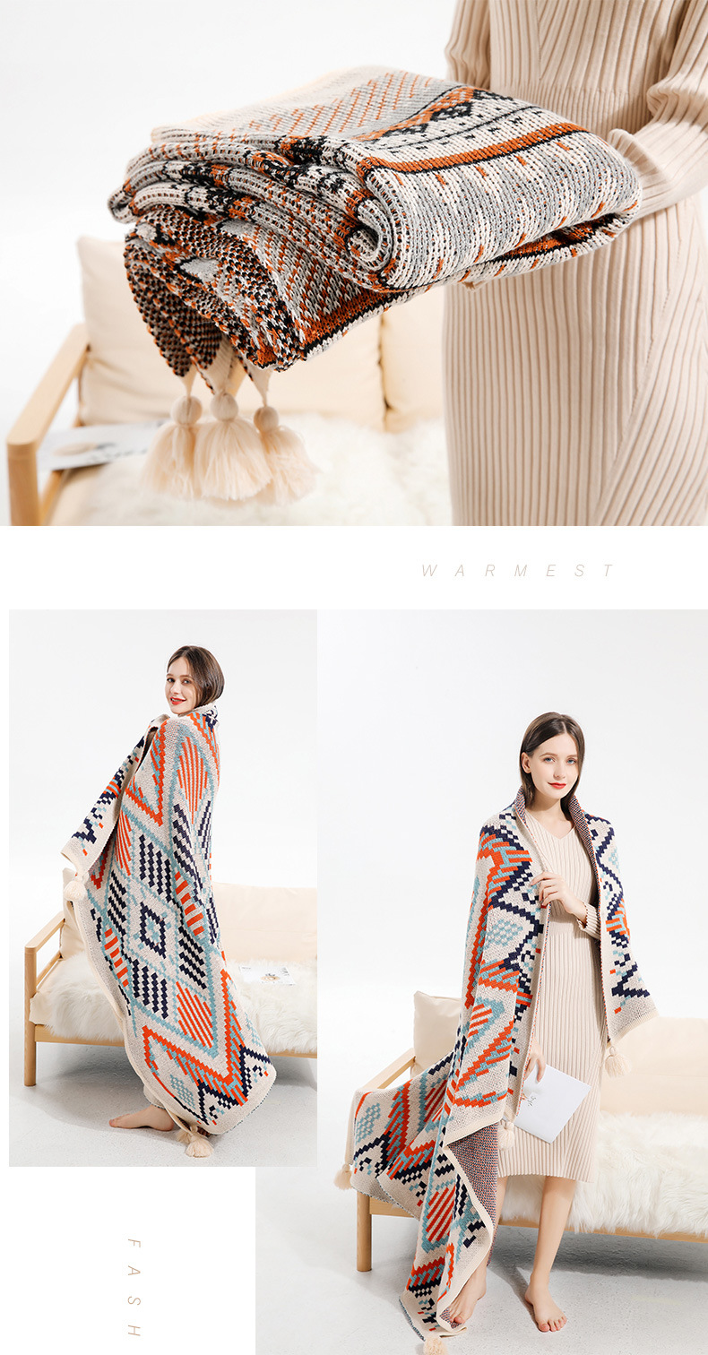 Bohemian windblown hair blanket, bay window blanket, knitted blanket, ethnic wave air conditioning blanket, tassel nap blanket pic 11