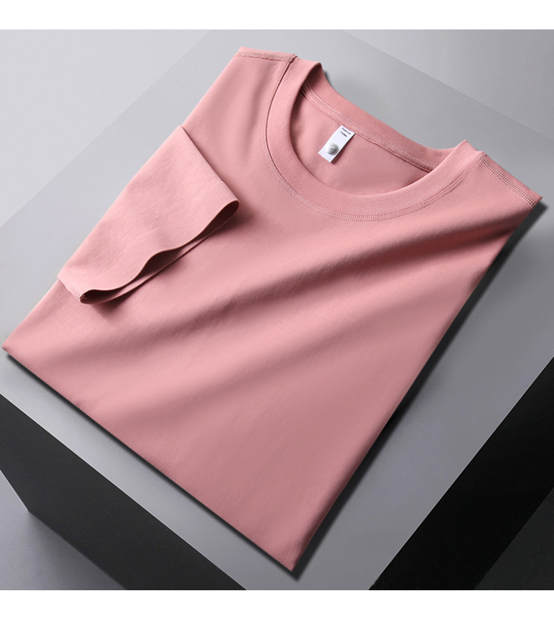 夏季新款高级感弹力短袖t恤男宽松纯色圆领半袖丝光棉体恤打底衫详情18