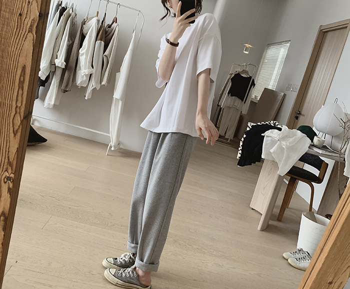 琪镌绘制半高领t恤女式春夏季新款宽松显瘦韩版简约半袖减龄棉质详情11