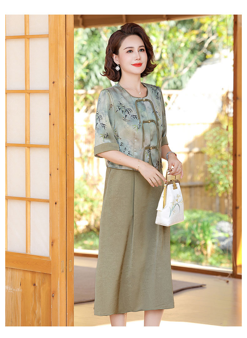 中年妈妈装新中式连衣裙套装女中老年夏季国风短款开衫长裙两件套详情32