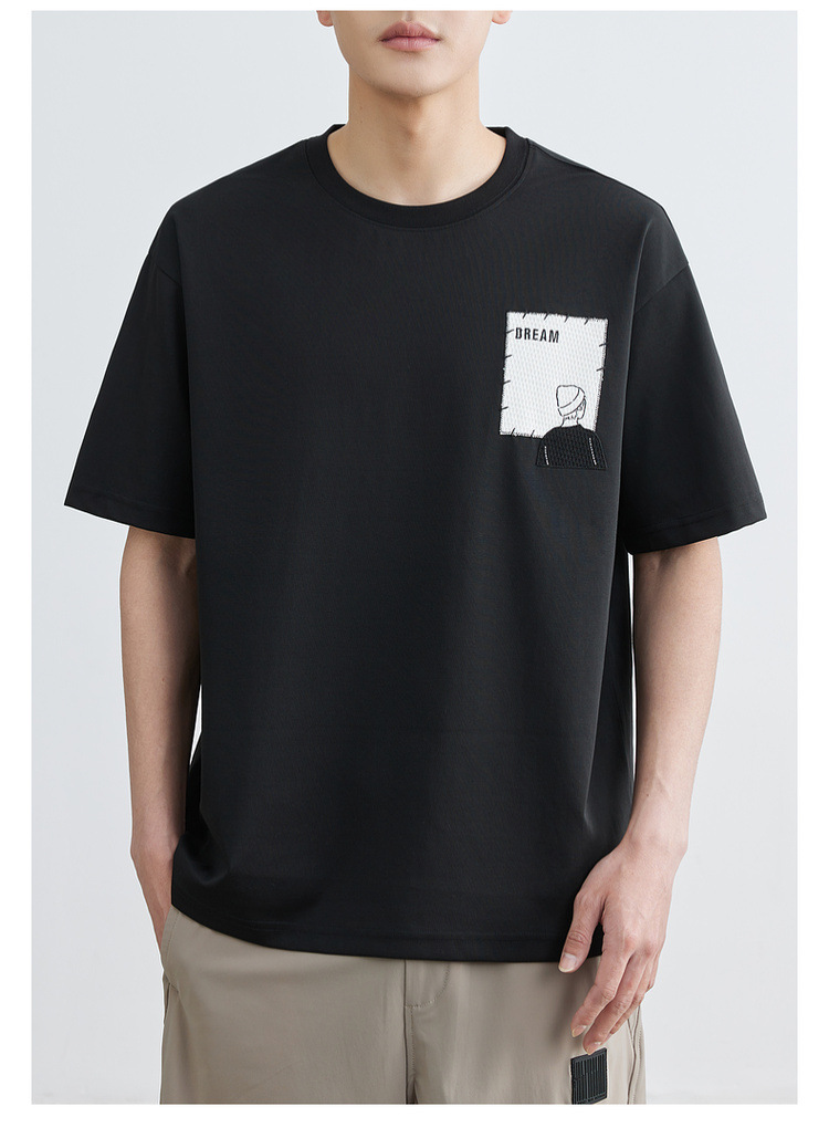 速干冰丝棉 圆领刺绣凉感短袖t恤男2024夏季新款微宽松半袖体恤衫详情30